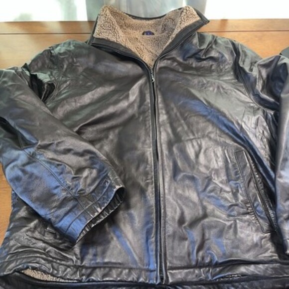 J Ashford Brown Leather Jacket Sherpa Lined Full Zip Large - Picture 1 of 9